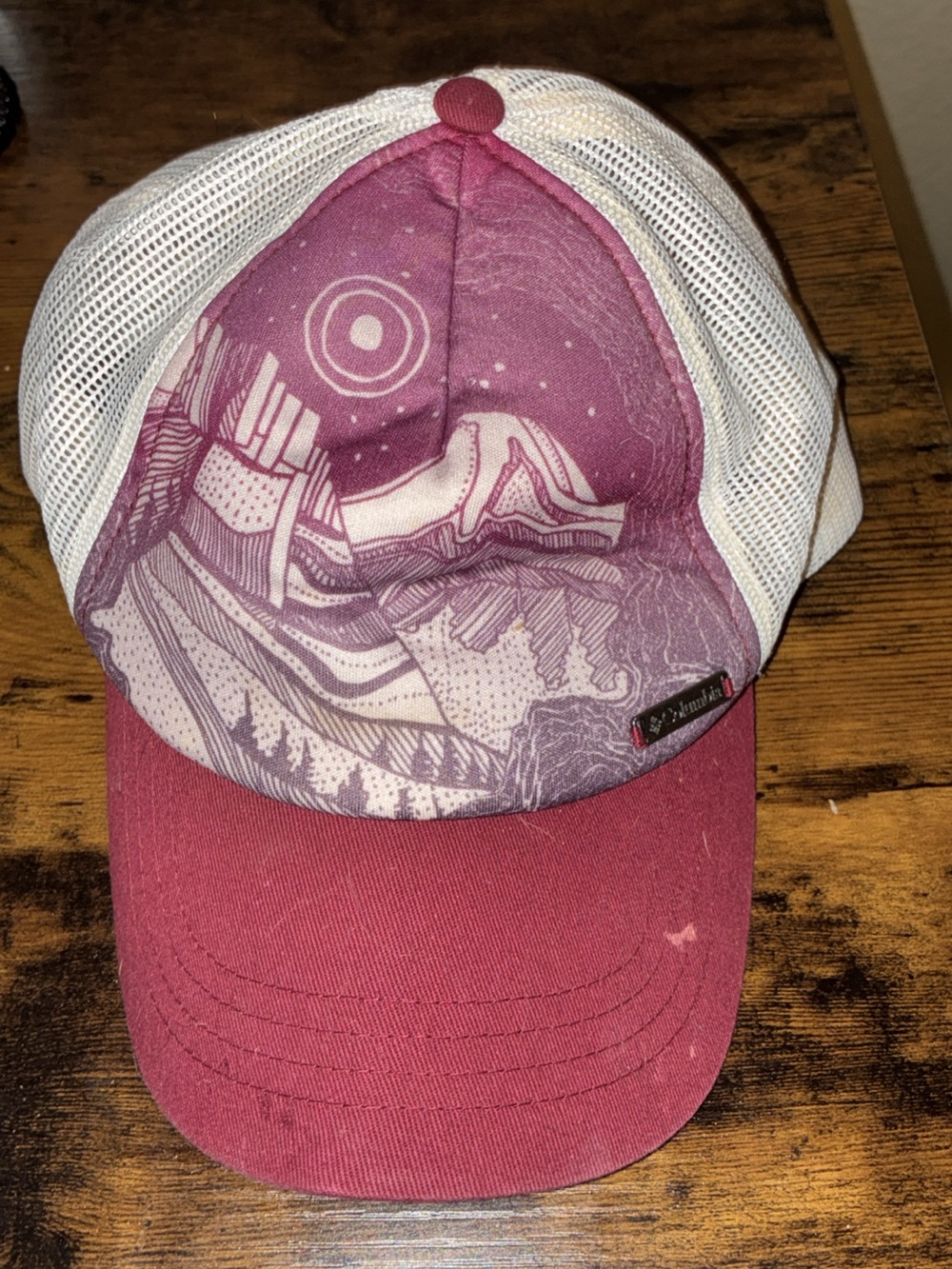Columbia Maroon and White Patterned Trucker Hat